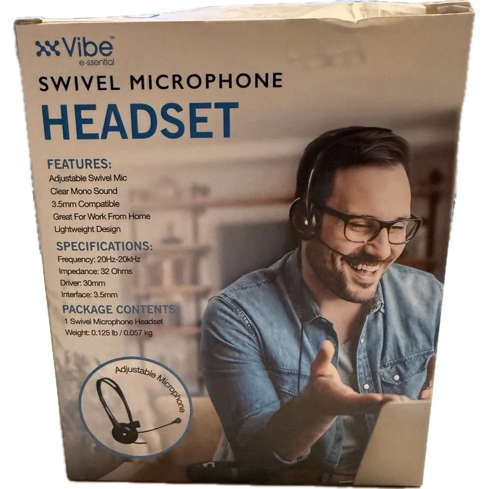 Swivel Mic Headset by Vibe--Lightweight‎ Adjustable-3.5mm interface.